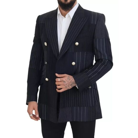 Dolce & Gabbana Blue Wool Patchwork Double Breasted Men's Blazer - Picture 4 of 6